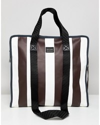 ASOS DESIGN Large Shopper Bag In White And Burgundy Stripeburgundy
