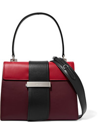 Prada Metal Ribbon Color Block Leather Tote Burgundy