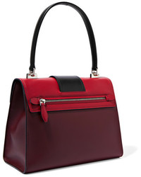 Prada Metal Ribbon Color Block Leather Tote Burgundy