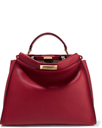 Fendi Peekaboo Large Ayers Trimmed Leather Tote Red