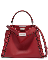 Fendi Peekaboo Small Whipstitched Leather Tote Claret