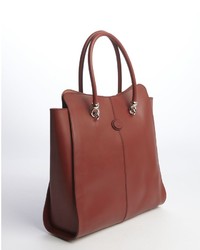 Tod's Burgundy Leather Logo Stamp Top Handle Large Tote