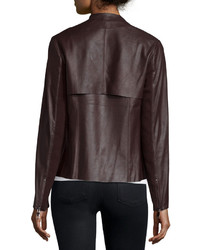 Neiman Marcus Asymmetric Cropped Leather Trench Jacket Raisin