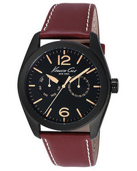 Kenneth Cole Black Round Watch With Brown Leather Strap