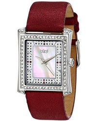 Burgi Bur088bur Swiss Quartz Crystal Mother Of Pearl Burgundy Leather Strap Watch