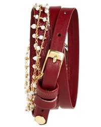 La Mer Collections Beaded Chain Leather Wrap Watch 19mm