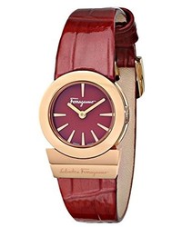 Salvatore Ferragamo F70sbq5008 Sb08 Gancino Gold Ion Plated Watch With Burgundy Leather Band