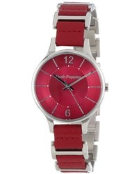 Hush Puppies Hp3688l1516 Signature Stainless Steel Case Link Bracelet Burgundy Leather Inserts Watch
