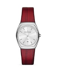 Skagen Klassik Red Leather Strap Watch 37mm