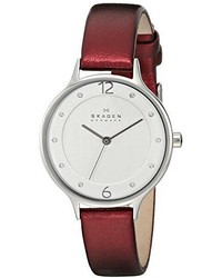Skagen Skw2275 Anita Swarovski Crystal Accented Stainless Steel Watch With Red Leather Band