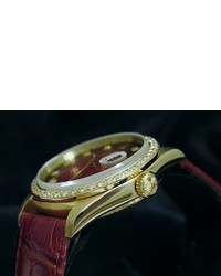 Rolex Solid 18k Yellow Gold Datejust Redburgundy 150ct Diamond 16018 Watch