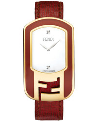 Fendi Timepieces Swiss Chameleon Diamond Accent Red Leather Strap Watch 49x29mm F317434073d1