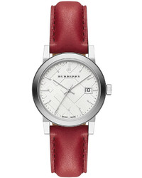 Burberry Watch Swiss Smooth Red Leather Strap 34mm Bu9129