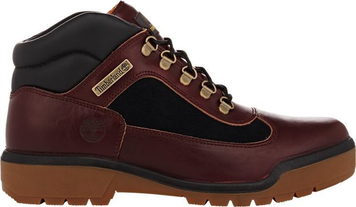 navy blue and red timberland field boots