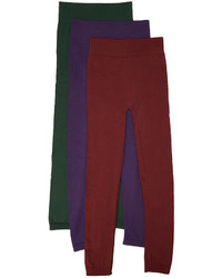 Green Purple Burgundy Fleece Lined Leggings Set