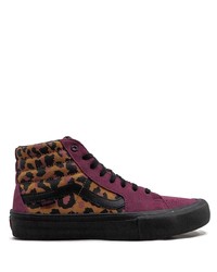 Burgundy Leopard Canvas High Top Sneakers