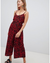 New Look Button Through Strappy Jumpsuit In Leopard Print Pattern