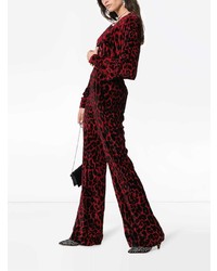 Balmain Leopard Print Wide Leg Velvet Jumpsuit