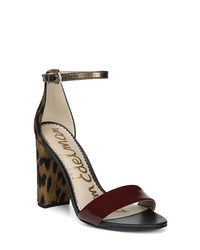 Burgundy Leopard Leather Heeled Sandals