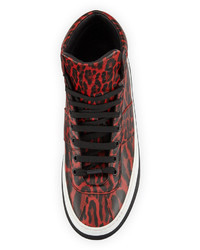 Jimmy Choo Belgravia Leopard Print Leather High Top Sneaker Red