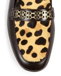 Tory Burch Gemini Link Leopard Print Calf Hair Leather Loafers