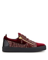 Burgundy Leopard Leather Low Top Sneakers