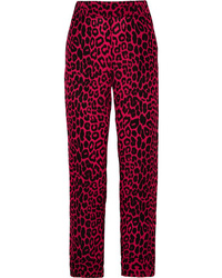 Burgundy Leopard Silk Dress Pants