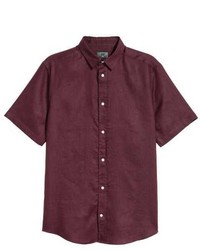 Burgundy Linen Short Sleeve Shirt