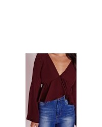 Missguided Tie Back Romance Blouse Burgundy