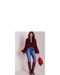 Missguided Tie Back Romance Blouse Burgundy