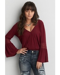 American Eagle Outfitters O Bell Sleeve Wrap Blouse