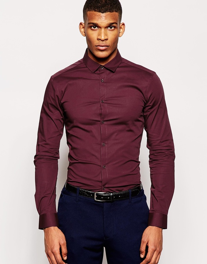 Asos Brand Skinny Fit Shirt In With Long Sleeves, $35 | Asos |