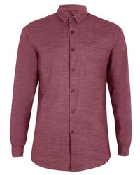 Topman Burgundy Slub Textured Long Sleeve Dress Shirt