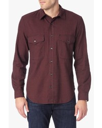 7 For All Mankind Long Sleeve Flap Pocket Shirt In Burgundy