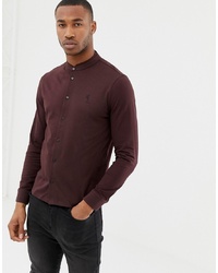 Religion Skinny Fit Jersey Shirt With Grandad Collar In Merlot