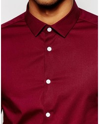Asos Skinny Shirt In Burgundy With Long Sleeve