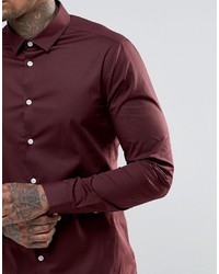 Asos Skinny Shirt In Dark Plum With Long Sleeves