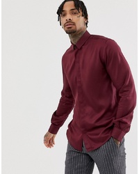 Twisted Tailor Super Skinny Shirt In Burgundy