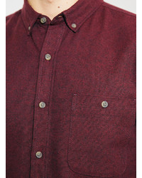 Topman Burgundy Brushed Oxford Long Sleeve Shirt