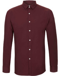 Topman Burgundy Long Sleeve Smart Shirt