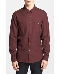 Topman Cotton Twill Shirt Burgundy Large