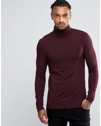 Asos Extreme Muscle Long Sleeve T Shirt With Roll Neck In Oxblood
