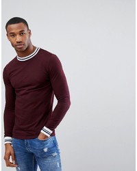 ASOS DESIGN Asos Muscle Fit Long Sleeve T Shirt With Contrast Tipping In Pique In Red
