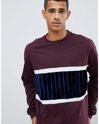 ASOS DESIGN Asos Oversized Long Sleeve T Shirt With Bellow Sleeve And Velour Panel In Burgundy