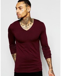 Asos Brand Extreme Muscle Long Sleeve T Shirt With V Neck In Red