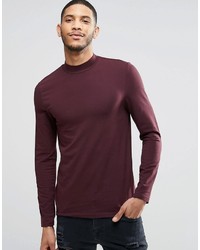 Asos Brand Muscle Long Sleeve T Shirt With Turtleneck In Oxblood