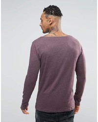 Asos Long Sleeve T Shirt With Boat Neck In Oxblood