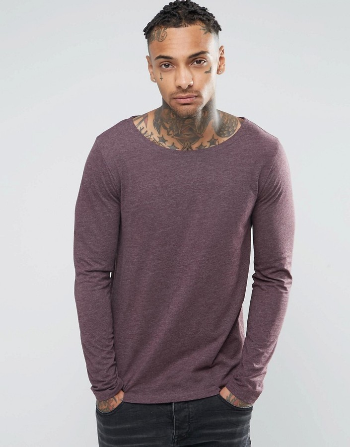 Asos Long Sleeve T With Boat Neck In Oxblood, $12 | Asos | Lookastic