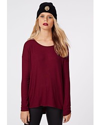 Missguided Simi Long Sleeve Ribbed Jersey Top Burgundy