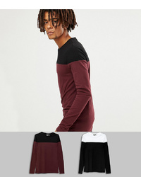 ASOS DESIGN Muscle Fit Long Sleeve T Shirt With Contrast Yoke 2 Pack Save